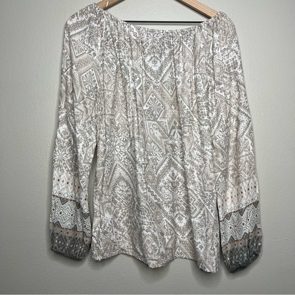 Panhandle Women Top Medium Peasant Boho Cottage Southwestern Scoop Neck Tan - Picture 3 of 11